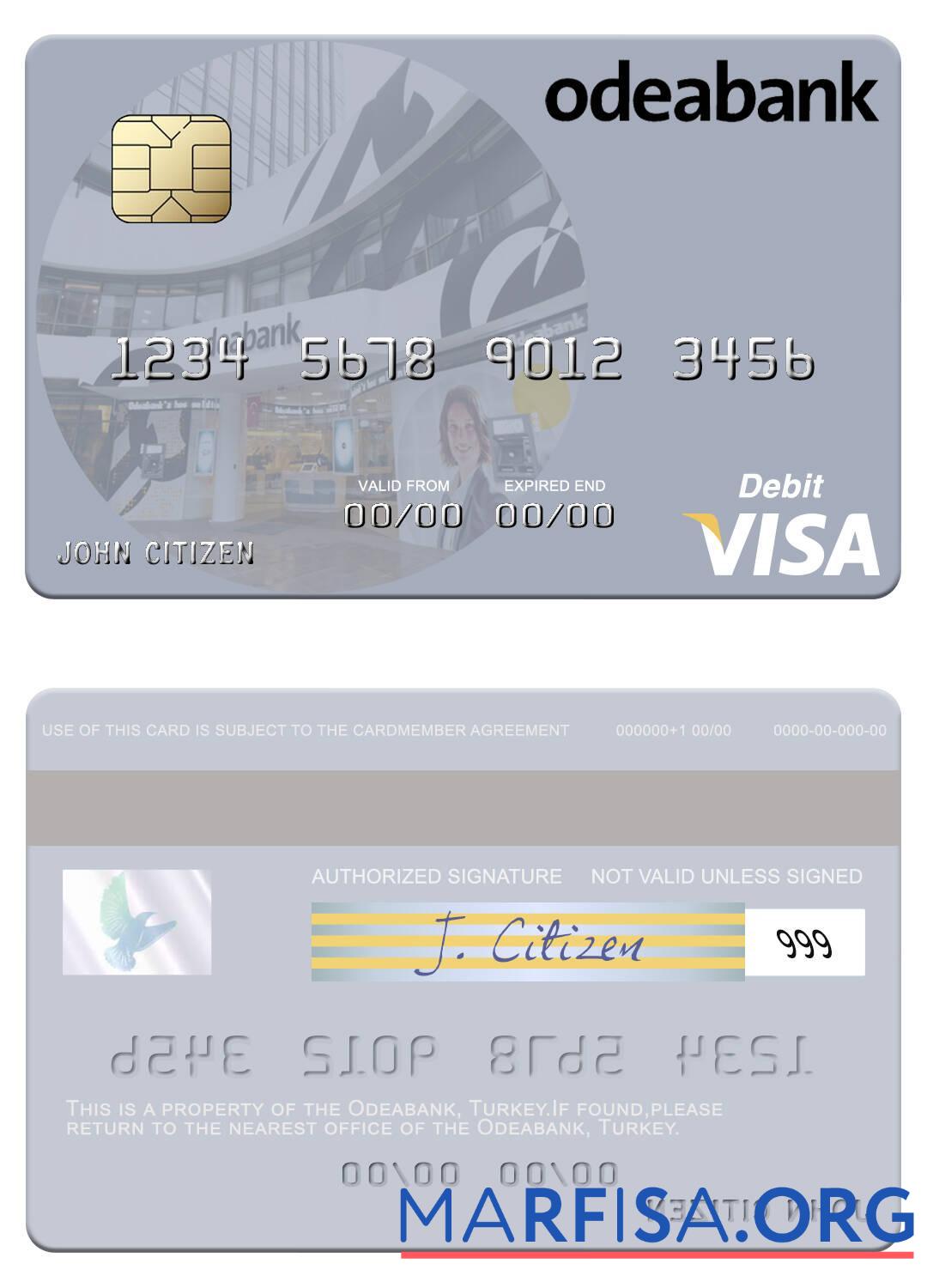 Printable Turkey Odeabank visa debit card download for verification